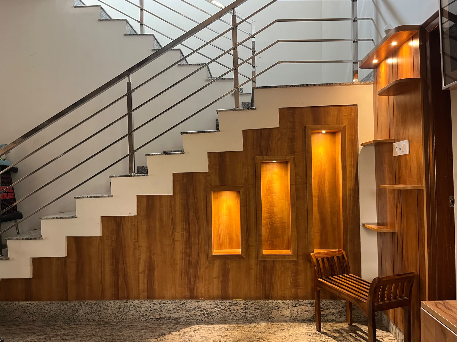The Wooden Staircase — Apartment interior design Ramya Residence, Bangalore